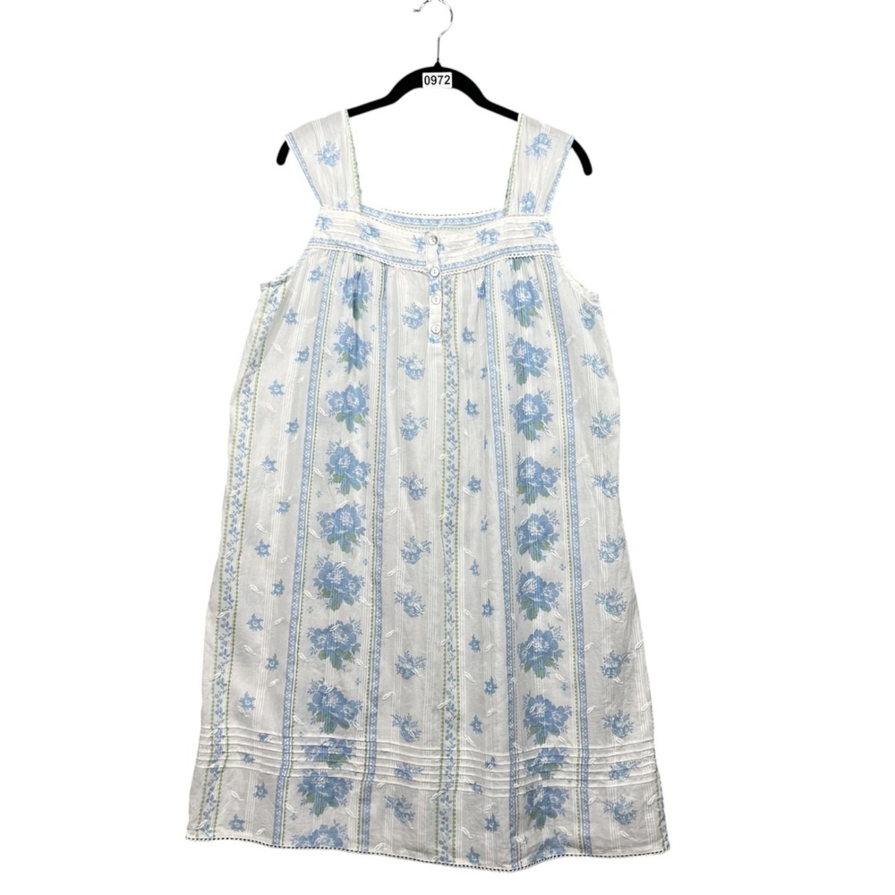 Vintage-Inspired Blue Floral Cotton Sleep Dress Robe